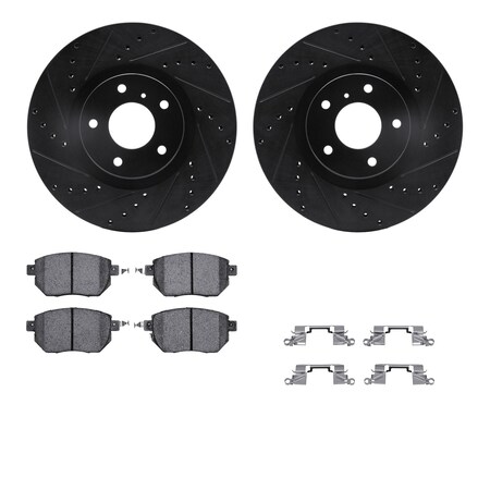 Dynamic Friction Co DFC Brake Rotor - Dimpled & Slotted - Black w/5000 Brake Pads & HW Kit 8512-67105