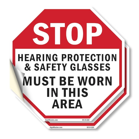 Signmission Stop Hearing Protection & Safety Gl, 6 inch X 6 inch, Vinyl Decal, 2PK OC-D-2PACK-6-220