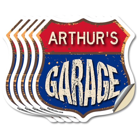 Signmission Arthur's Garage, 6 inch X 6 inch, Vinyl Decal, 5PK SHI-D-5PACK-6-383-ARTHUR