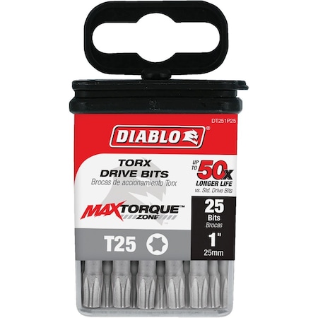 Diablo T25 TORX 1'' Insert Impact Screwdriver Bit, 25PK DT251P25