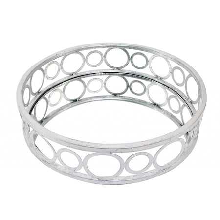 Homeroots 14in Silver Round Metal Geometric Vanity Tray 274454