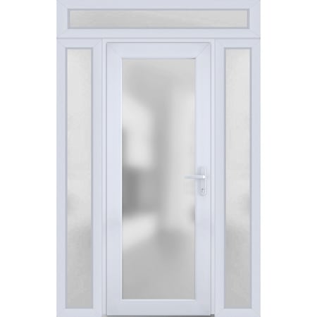 Vdomdoors Front Exterior Prehung FiberGlass Door Frosted Glass / Manux 8102 White Silk / 2 Sidelight and Tran MANUX8102EXD-WS-W16+30+16 x H80+14-LH
