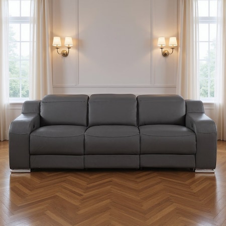 Homeroots 103" Dark Gray Italian Leather Reclining USB Sofa 632876