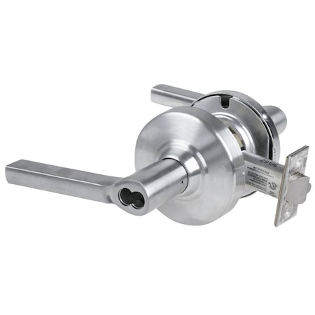 Schlage Elect Cyl Lock, Storeroom Function, Latitude Lever, Less Small Format IC Core, Satin Chrome Plated ND80BDEU LAT 626