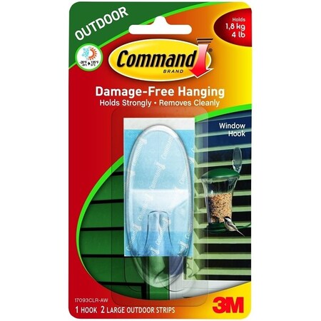Command Window Hook, 4 lb, 1-Hook, Plastic, Clear 17093CLR-AW