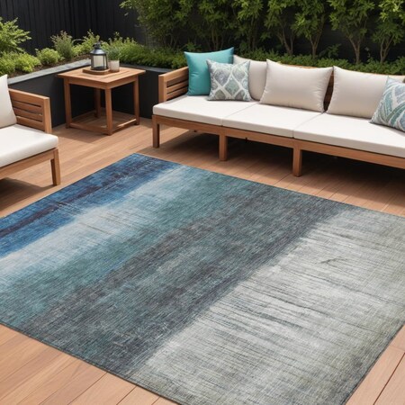Homeroots 8' X 10' Blue And Gray Abstract Washable Indoor Outdoor Area Rug 632044