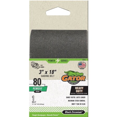 Gator Sanding Belt, 3 in W, 18 in L, 80 Grit, Medium, Zirconium Oxide Abrasive 7771