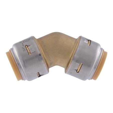 Sharkbite Pipe Elbow, 3/4 in Push-to-Connect, 45 deg Angle, DZR Brass, 200 psi Pressure UR656A