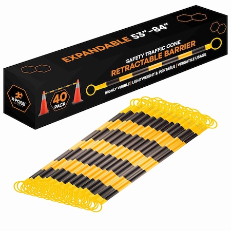 Xpose Safety Retractable Cone Bar Black/Yellow, 53in to 84in Length, 40PK CBY53/84-40-X