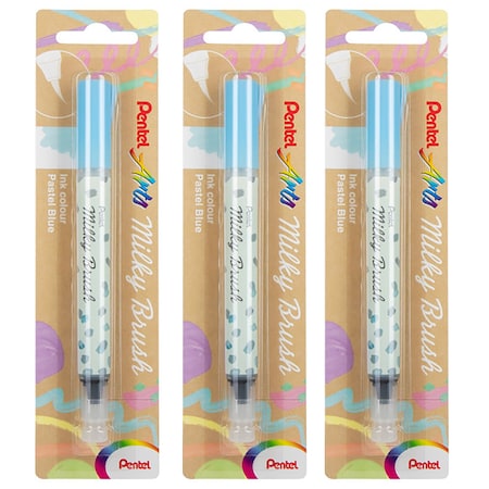 Pentel Milky Brush Pen, Pastel Blue Ink, 3PK XGFHBPPSX