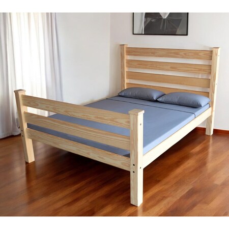 Homeroots Natural Solid Wood Queen Bed Frame 548170