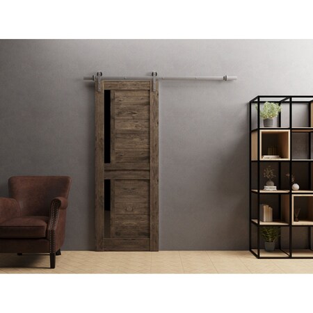Sartodoors Sturdy Barn Door 30 x 96in, Veregio 7588 Cognac Oak W/ Black Glass, SS 6.6FT Rail Hangers Heavy Set VEREGIO7588BD-S-AKA-3096