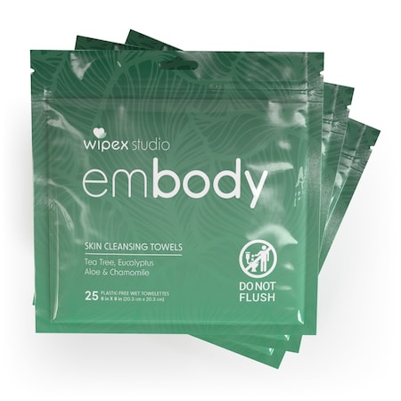 Wipex Natural Body Wipes 25ct Travel Zip Pouch, 3PK, 75 Wipes, EMBODY, 3PK WX72228BMEZ3
