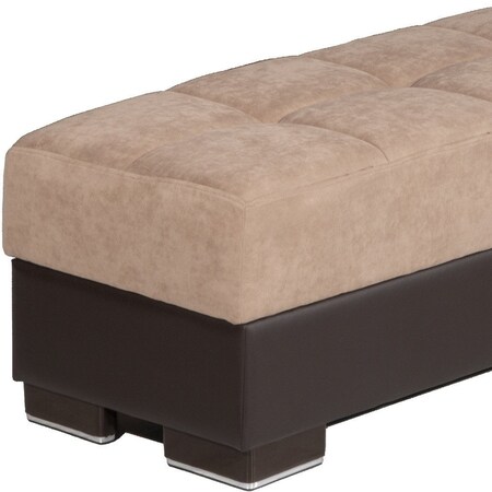 Homeroots 52" Tan and Brown Chenille And Faux Leather Storage Ottoman 608903