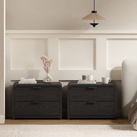 Manhattan Comfort Grace 28in Nightstand in Black - Set of 2 2-NS007-BK