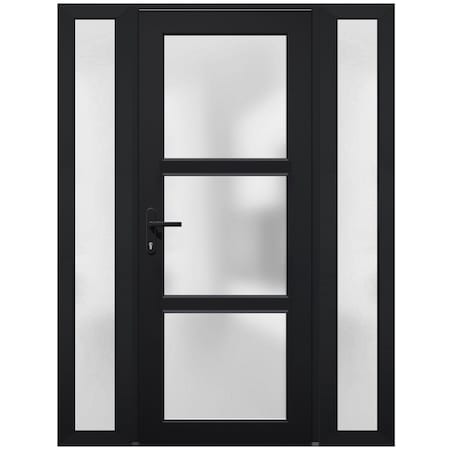 Vdomdoors Front Exterior Prehung FiberGlass Door Frosted Glass / Manux 8552 Matte Black / 2 Sidelight Exterio MANUX8552EXD-BLK-W14+30+14 x H80-RH