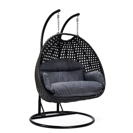 Leisuremod Mendoza Charcoal Wicker Hanging 2 person Egg Swing Chair with Charcoal Cushions MSCCH-53CBU