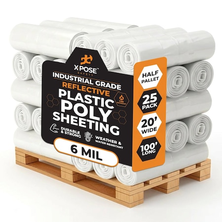 Xpose Safety 20ft x 100ft Fire Retardant Poly Sheeting, 6 Mil, 25PK C-620FR-25-X