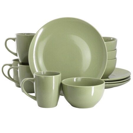 Gibson Home Everyday Plus 12 Piece Stoneware Dinnerware Set in Sage Green 750123468M