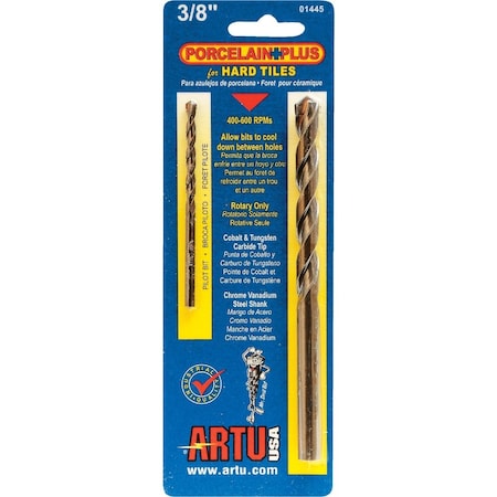 Artu 3/8'' x 5-5/16'' Cobalt and Tungsten Carbide Glass & Tile Drill Bit 1445