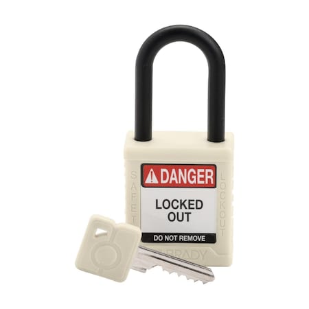 Brady Lockout Padlock, White, Nylon, Danger SDPL-WHT-38PL-KD