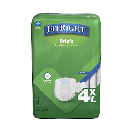 Medline FitRight Cloth-Like Bariatric Briefs for Waist Size 65in-94in, Beige, 8PK BARIBRIEFH