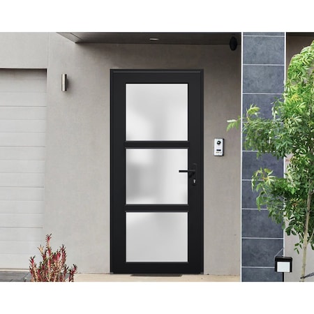 Vdomdoors Front Exterior Prehung FiberGlass Door Frosted Glass / Manux 8552 Matte Black / Office Commercial a MANUX8552EXD-BLK-W30 x H80-LH