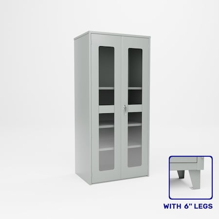 Pucel Heavy Duty Storage Cabinet with 6 in Legs, 36 in W x 84 in H x 24 in D, Plexiglass Doors, Black HDSC-3678-24-4L-PLEX