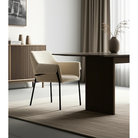 Homeroots Cream and Black Boucle And Metal Dining Arm Chair 605665