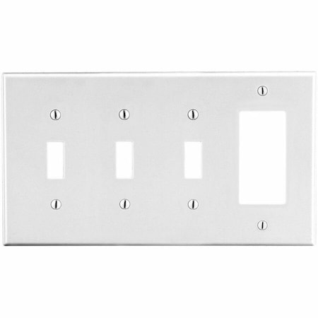 Hubbell Wiring Device-Kellems Wallplate, 4-Gang, 3) Toggle 1) Decorator, White P326W