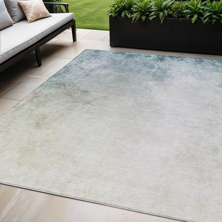 Homeroots 5' X 8' Beige Sky Blue And Teal Blue Ombre Washable Indoor Outdoor Area Rug 577903