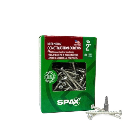 Spax #8 x 2 in Interior Wood Metal Screws Cabinet Pan Head Phillips Square Unidrive, 140PK 4111010400504