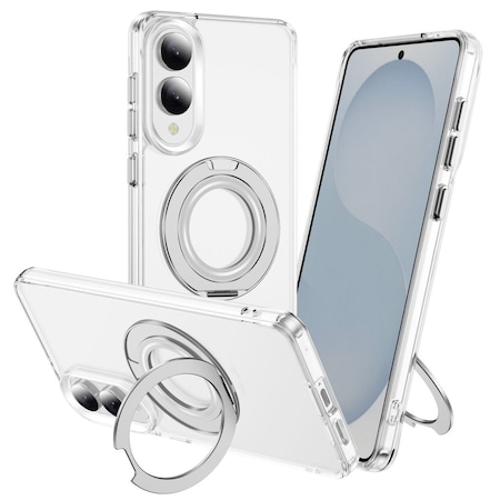 Alpha Digital Galaxy S25 EDGE Case w/ Magnetic Ring Stand- Full Protection, Soft Flex-360 shockproof S25E-CLEAR