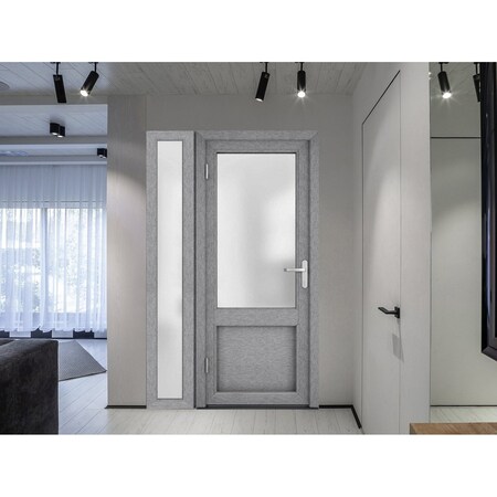 Vdomdoors Front Exterior Prehung FiberGlass Door Frosted Glass / Manux 8422 Grey Ash / Sidelight Exterior Win MANUX8422EXD-SS-W36+14 x H80-RH