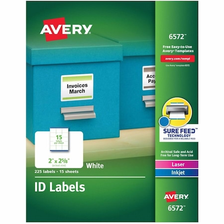 Avery ID Label, 1 1/4" Label W, 15 Labels per Sheet White 6572