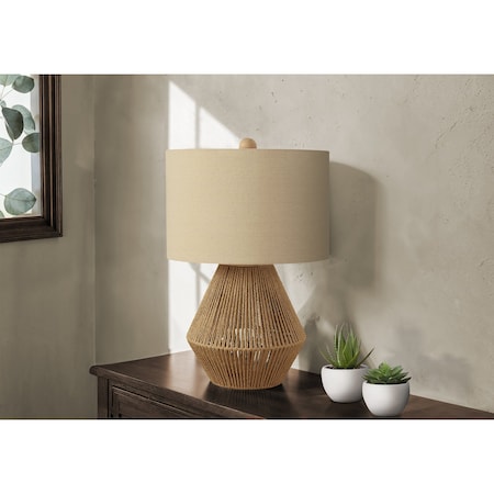 Monarch Specialties Lighting, 22 in.H, Table Lamp, Brown Rope, Beige Shade, Transitional I 9628