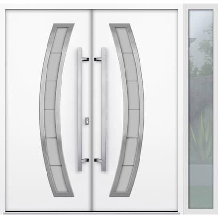 Vdomdoors Steel Double Doors Deux 6500 White Sidelight Exterior Window Stainless Inserts Single Modern Painte DEUX6500DEXD-WS-RH-W72+16 x H80