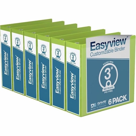 Davis Group Easyview Premium, Round Ring, Customizable, View Binder, (Lime Green, 3"), PK6 8414-24-06