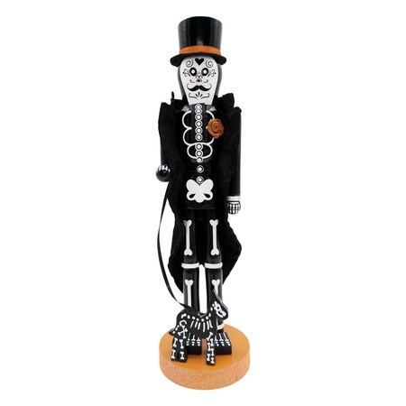 Homeroots 14" Black And White Solid Wood Halloween Ghost Nutcracker 665459