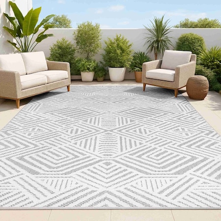 Jonathan Y Jordan High-Low Pile Art Deco Geometric White/Black 4 ft. x 6 ft. Indoor/Outdoor Area Rug SBH103A-4