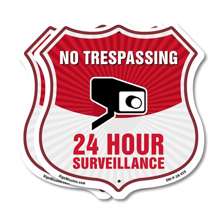 Signmission No Trespassing Shield Sign 24 Hour Surve, 18 inch X 18 inch, Plastic Sign, 2PK SHI-P-2PACK-18-419