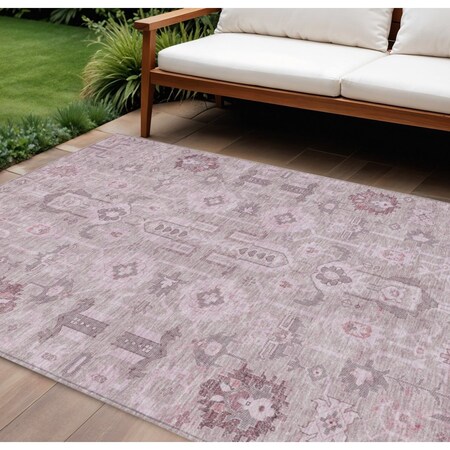 Homeroots 10' X 14' Pink Mauve And Blush Oriental Washable Indoor Outdoor Area Rug 582115