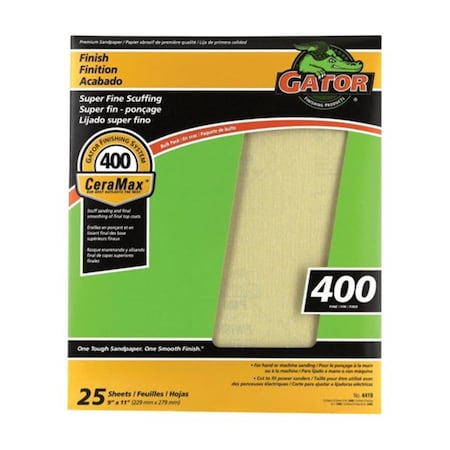 Gator Grit 3409 400 Grit Aluminum Oxide Sandpaper, 25PK 1609437