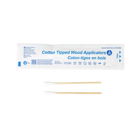 Dynarex Cotton Tipped Wood Applicators - Sterile, 3", 1000PK 4303