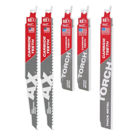 Milwaukee Tool SAWZALL Carbide Demolition Wood and Metal Cutting Reciprocating Saw Blade Set (5-Piece) 49-22-5505