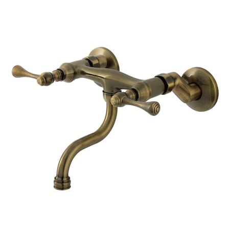 Kingston Brass Double-Handle Wall Mount Bathroom Faucet, Antique Brass KS2113BL