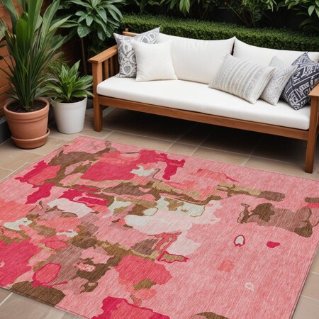 Homeroots 10' X 14' Coral Pink And Brown Abstract Washable Indoor Outdoor Area Rug 599561