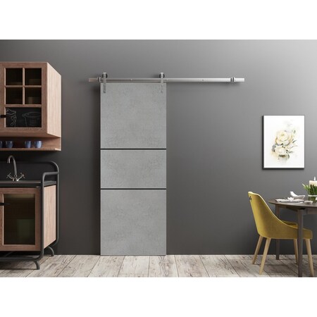 Sartodoors Sliding Barn Door with 6.6ft Hardware, Planum 0014 Concrete and Aluminum Strips, Rail Hangers Sturd PLANUM0014BD-S-BTN-3696