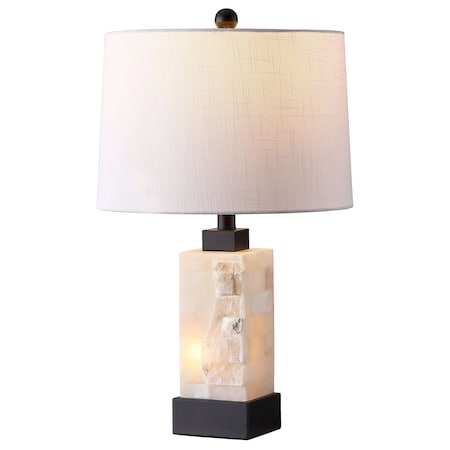 Jonathan Y Eloise 23" Coastal Glam Rectangular Alabaster/Metal LED Table Lamp with Nightlight Base, White/Black JYL6202B