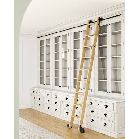Quiet Glide 8.92 ft. White Oak Contemporary Wheel Black Rolling Hook Removable Ladder, 12 ft. Rail QG.540-9WO-12-H.08